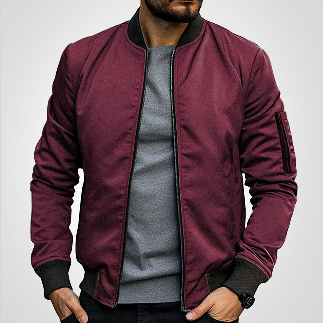 Heren Klassieke Gewatteerde Mens Bomber Jacket Ritssluiting - Bordeaux