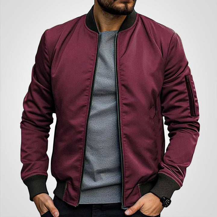 Heren Klassieke Gewatteerde Mens Bomber Jacket Ritssluiting - Bordeaux