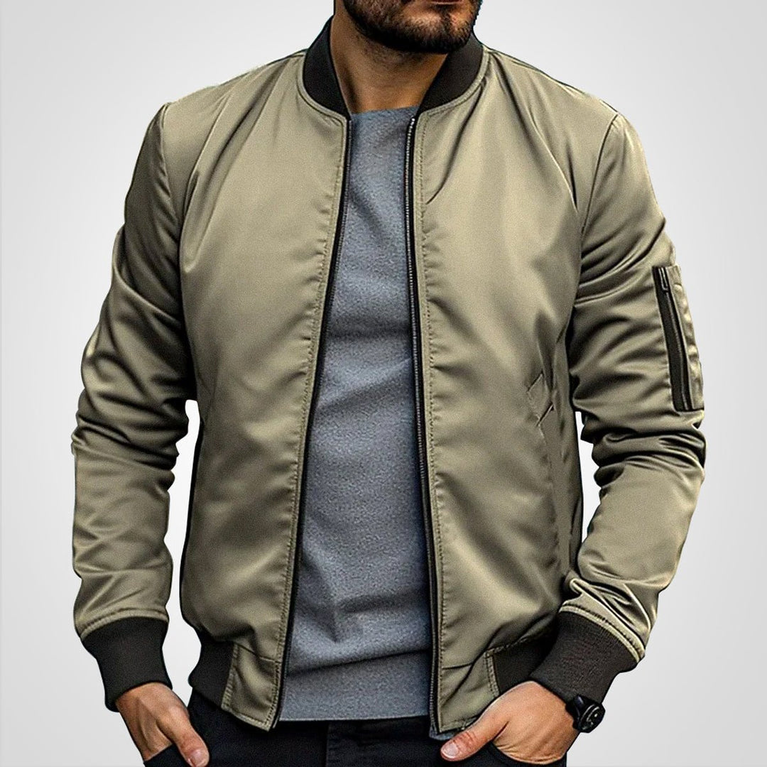 Heren Klassieke Gewatteerde Mens Bomber Jacket Ritssluiting - Khaki