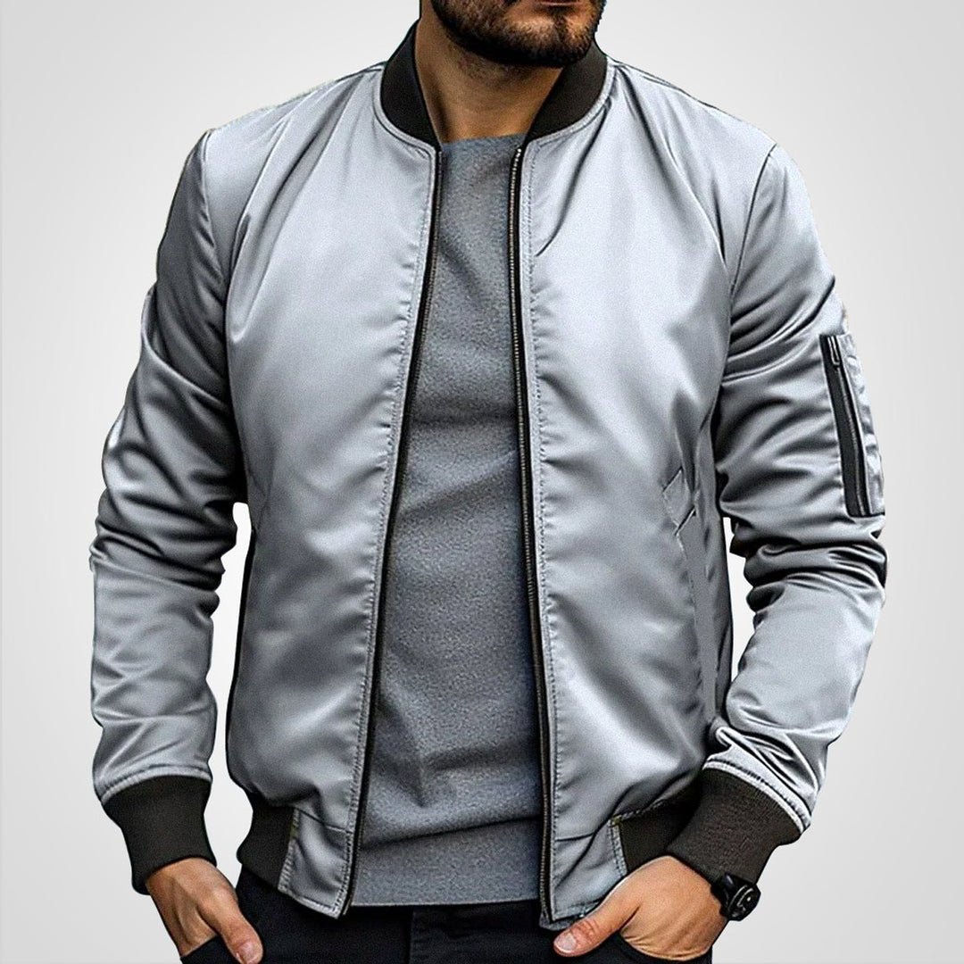 Heren Klassieke Gewatteerde Mens Bomber Jacket Ritssluiting - Lichtgrijs