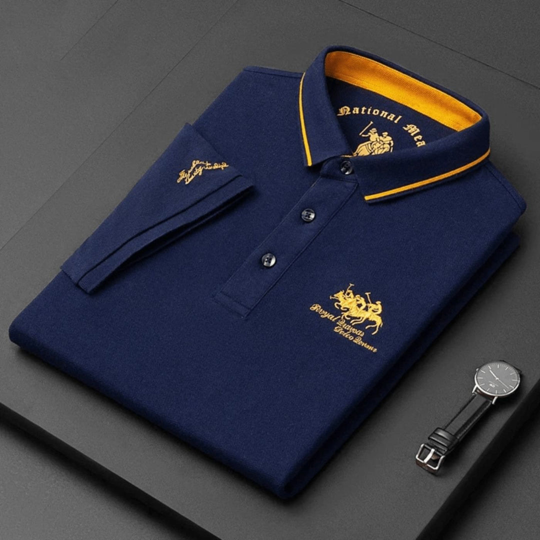 Heren Korte Mouw Poloshirt Klassiek Geribbeld Kraag Golfshirt - Niebieski