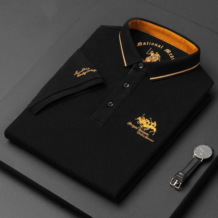 Heren Korte Mouw Poloshirt Klassiek Geribbeld Kraag Golfshirt - Czarny