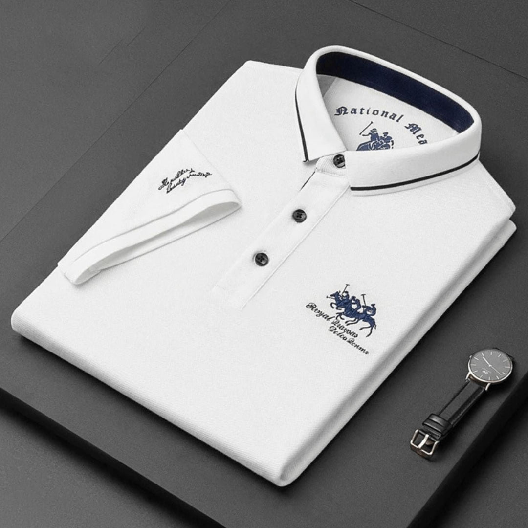 Heren Korte Mouw Poloshirt Klassiek Geribbeld Kraag Golfshirt - Biały