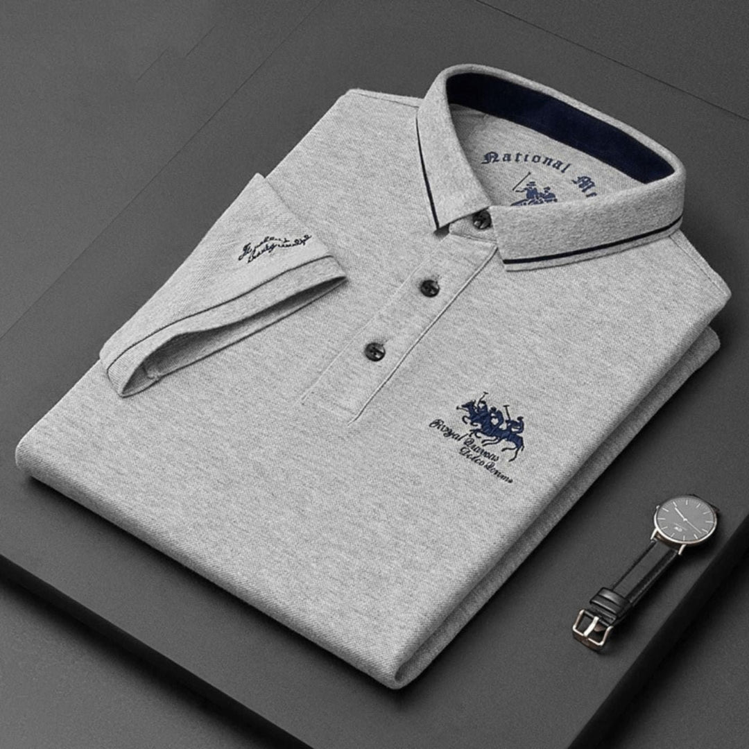 Heren Korte Mouw Poloshirt Klassiek Geribbeld Kraag Golfshirt - Szary