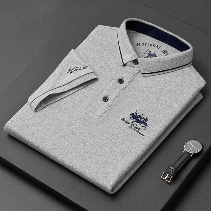 Heren Korte Mouw Poloshirt Klassiek Geribbeld Kraag Golfshirt - Szary