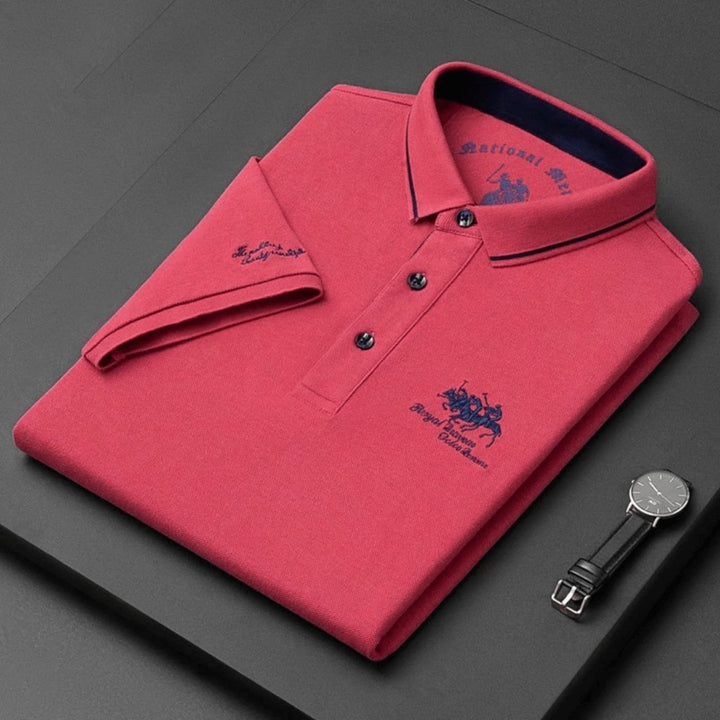 Heren Korte Mouw Poloshirt Klassiek Geribbeld Kraag Golfshirt - Czerwony