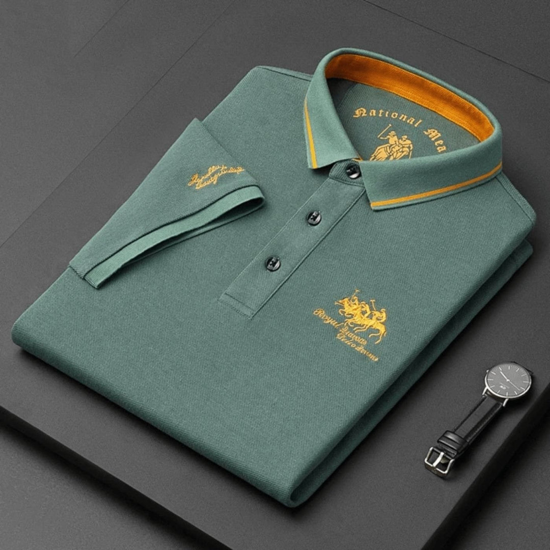 Heren Korte Mouw Poloshirt Klassiek Geribbeld Kraag Golfshirt - Zielony
