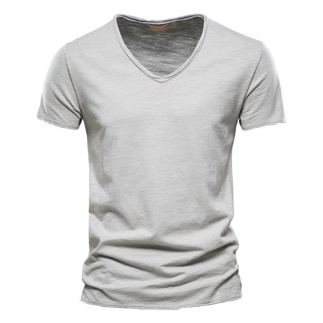 Heren Kreukvrij V-Hals Katoenen T-Shirt - Lichtgrijs