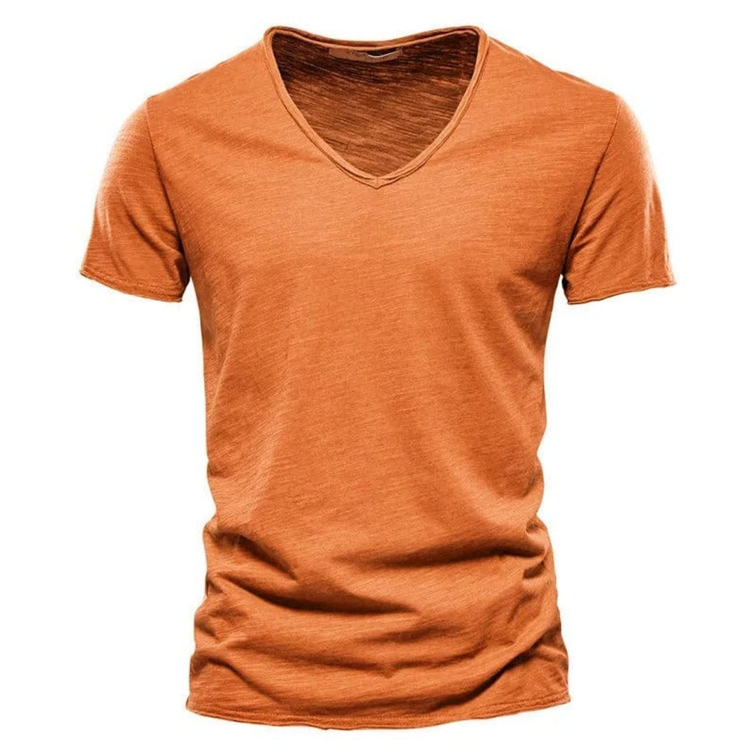 Heren Kreukvrij V-Hals Katoenen T-Shirt - Oranje