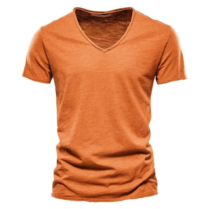 Heren Kreukvrij V-Hals Katoenen T-Shirt - Oranje