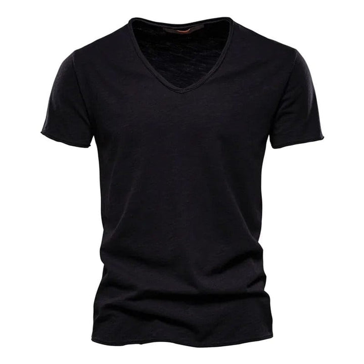 Heren Kreukvrij V-Hals Katoenen T-Shirt - Zwart
