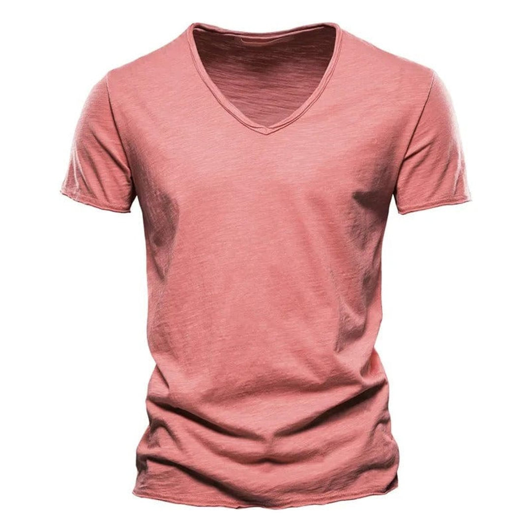 Heren Kreukvrij V-Hals Katoenen T-Shirt - Roze