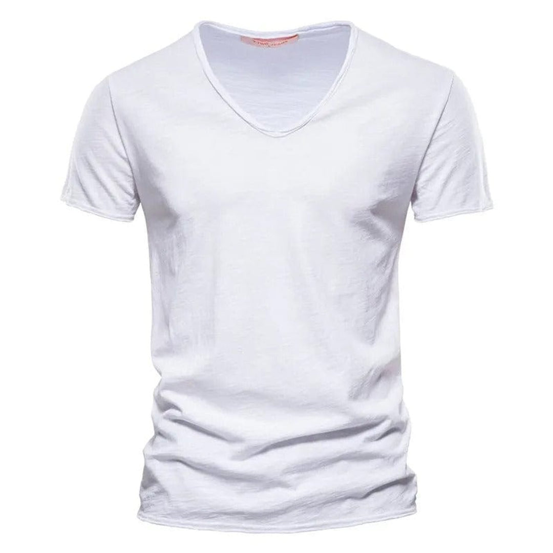 Heren Kreukvrij V-Hals Katoenen T-Shirt - Wit