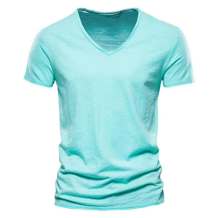 Heren Kreukvrij V-Hals Katoenen T-Shirt - Turquoise