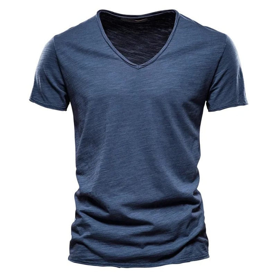 Heren Kreukvrij V-Hals Katoenen T-Shirt - Donkerblauw
