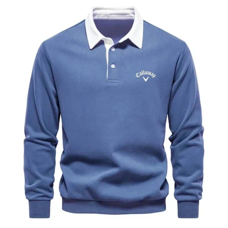 Heren Langarm Contrastkraag Katoenmix Polo Sweater - Blue
