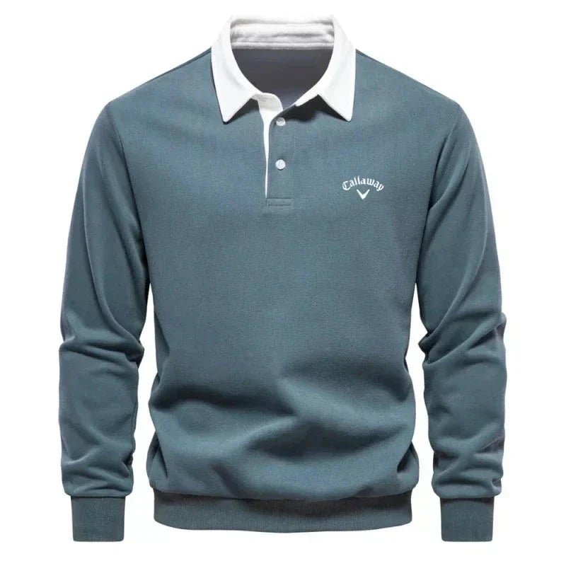 Heren Langarm Contrastkraag Katoenmix Polo Sweater - Green