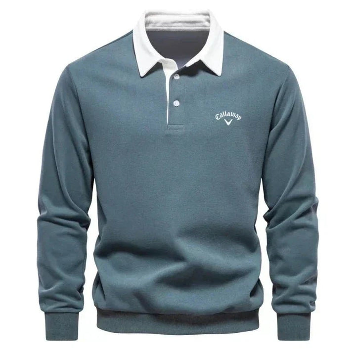 Heren Langarm Contrastkraag Katoenmix Polo Sweater - Green