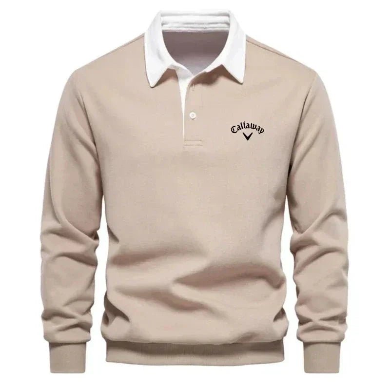 Heren Langarm Contrastkraag Katoenmix Polo Sweater - Beige