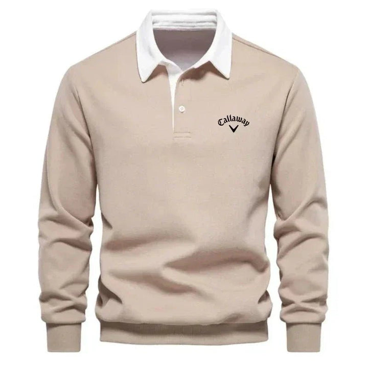 Heren Langarm Contrastkraag Katoenmix Polo Sweater - Beige