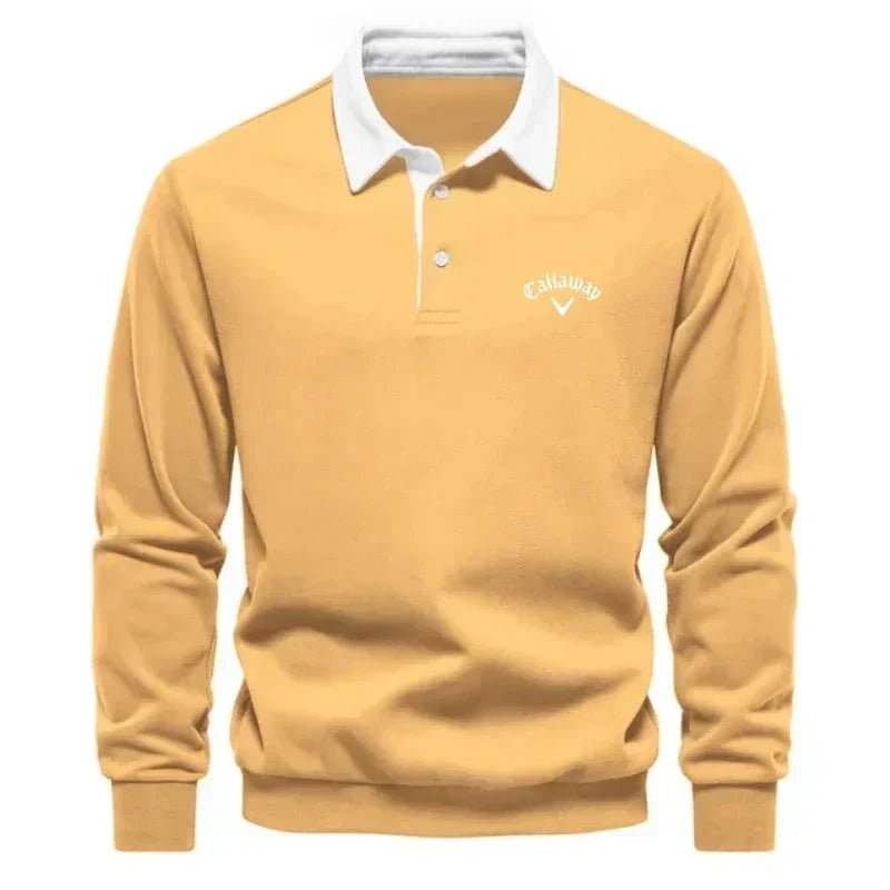 Heren Langarm Contrastkraag Katoenmix Polo Sweater - Yellow