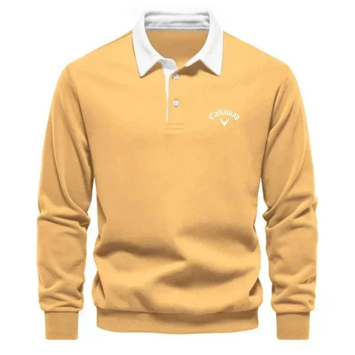 Heren Langarm Contrastkraag Katoenmix Polo Sweater - Yellow