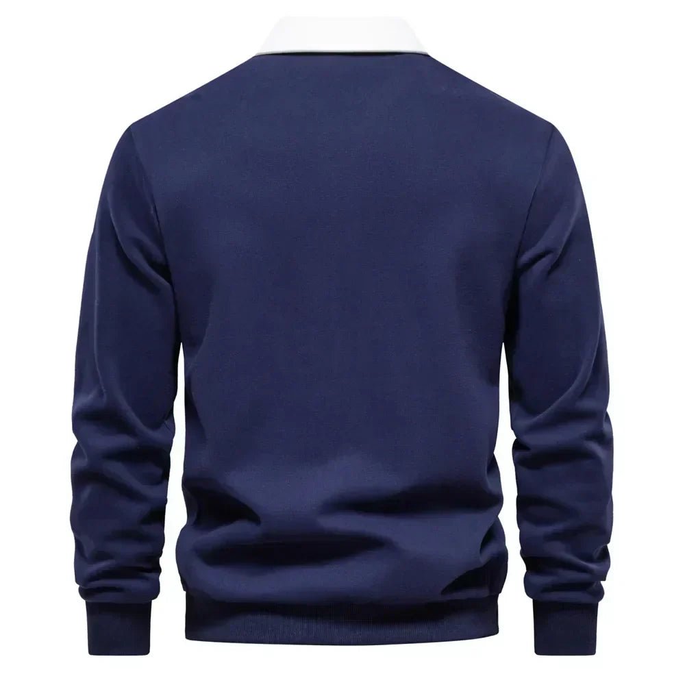 Heren Langarm Contrastkraag Katoenmix Polo Sweater