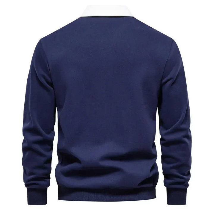 Heren Langarm Contrastkraag Katoenmix Polo Sweater