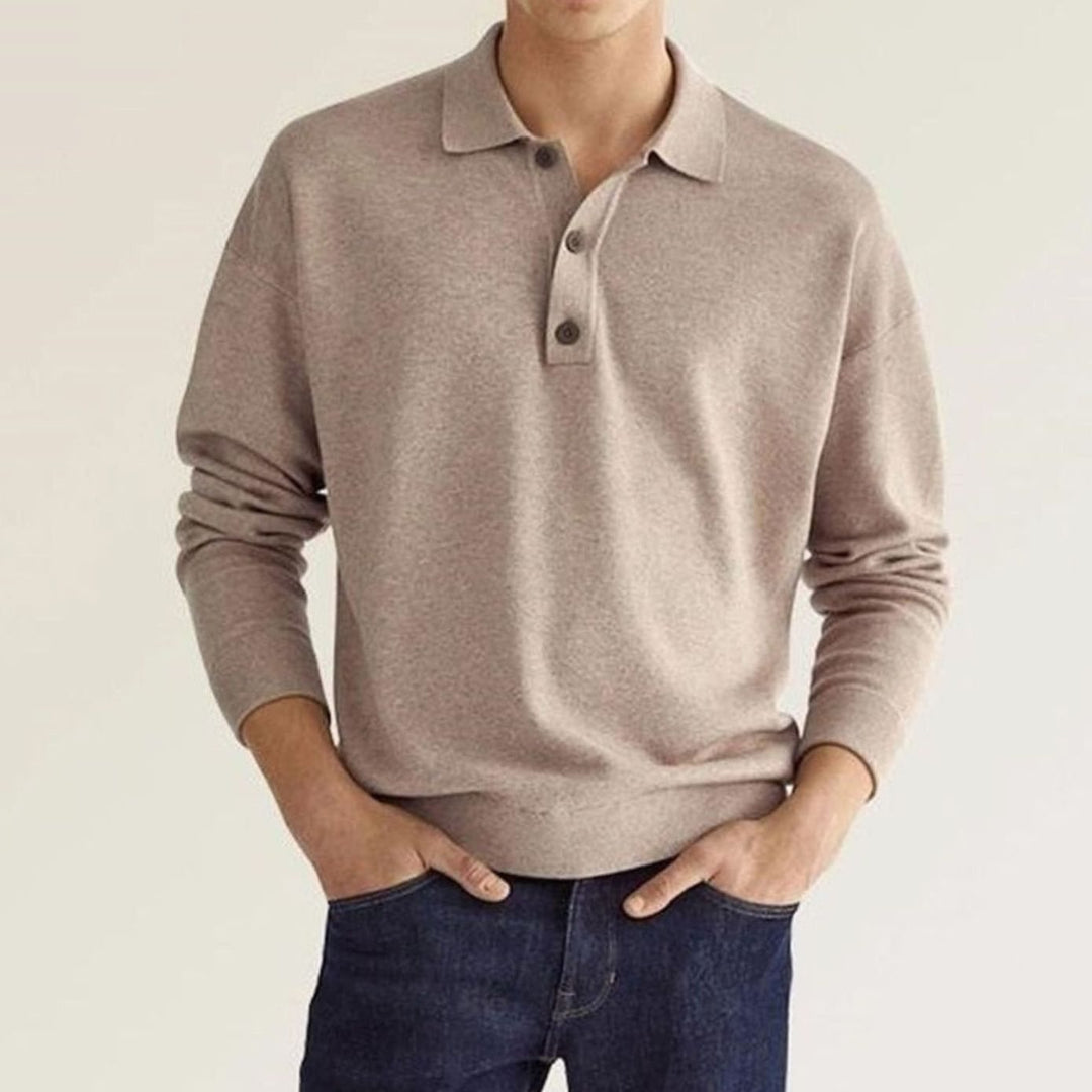 Heren Langarm Poloshirt Klassieke Kraag Knoop Trui - Beige