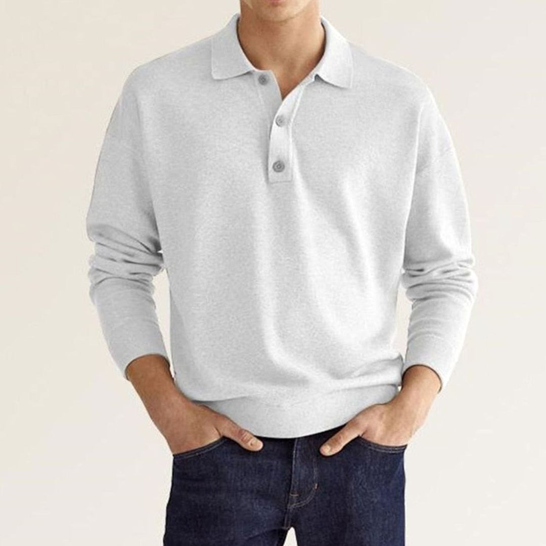 Heren Langarm Poloshirt Klassieke Kraag Knoop Trui - Wit