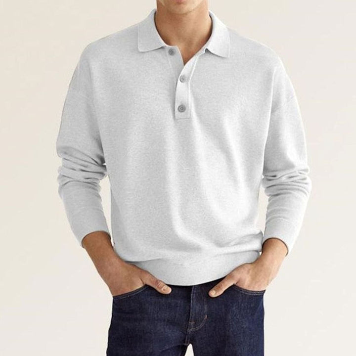 Heren Langarm Poloshirt Klassieke Kraag Knoop Trui - Wit
