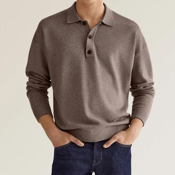 Heren Langarm Poloshirt Klassieke Kraag Knoop Trui - Bruin