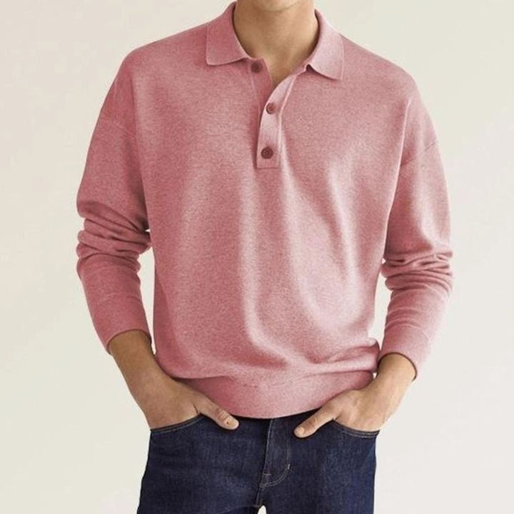 Heren Langarm Poloshirt Klassieke Kraag Knoop Trui - Roze