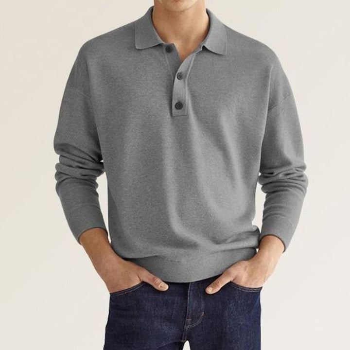 Heren Langarm Poloshirt Klassieke Kraag Knoop Trui - Grijs