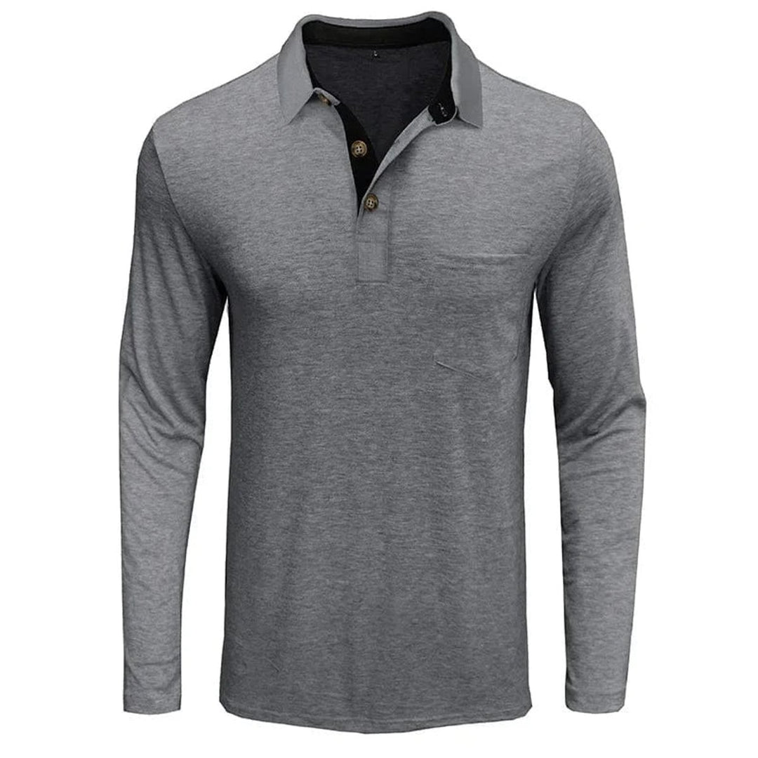 Heren Langarm Poloshirt met Borstzak Klassieke Pasvorm