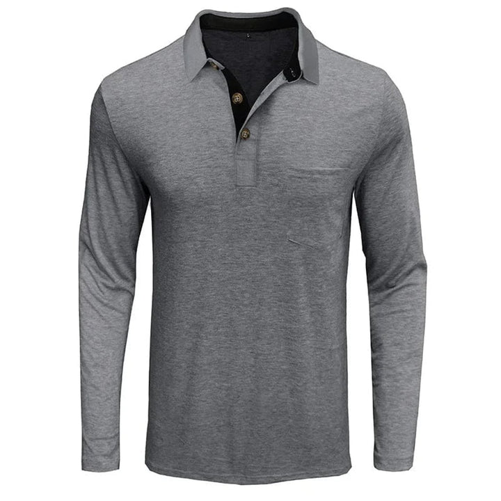 Heren Langarm Poloshirt met Borstzak Klassieke Pasvorm