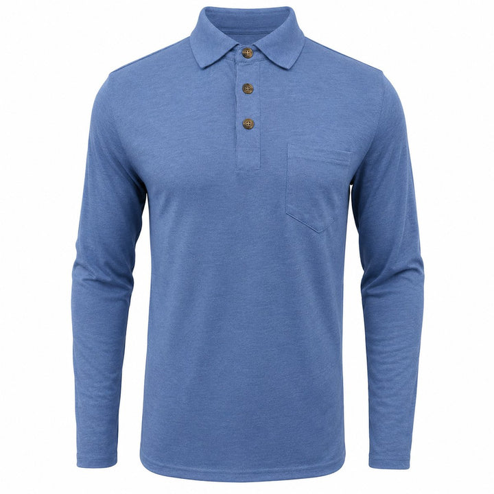 Heren Langarm Poloshirt met Borstzak Klassieke Pasvorm