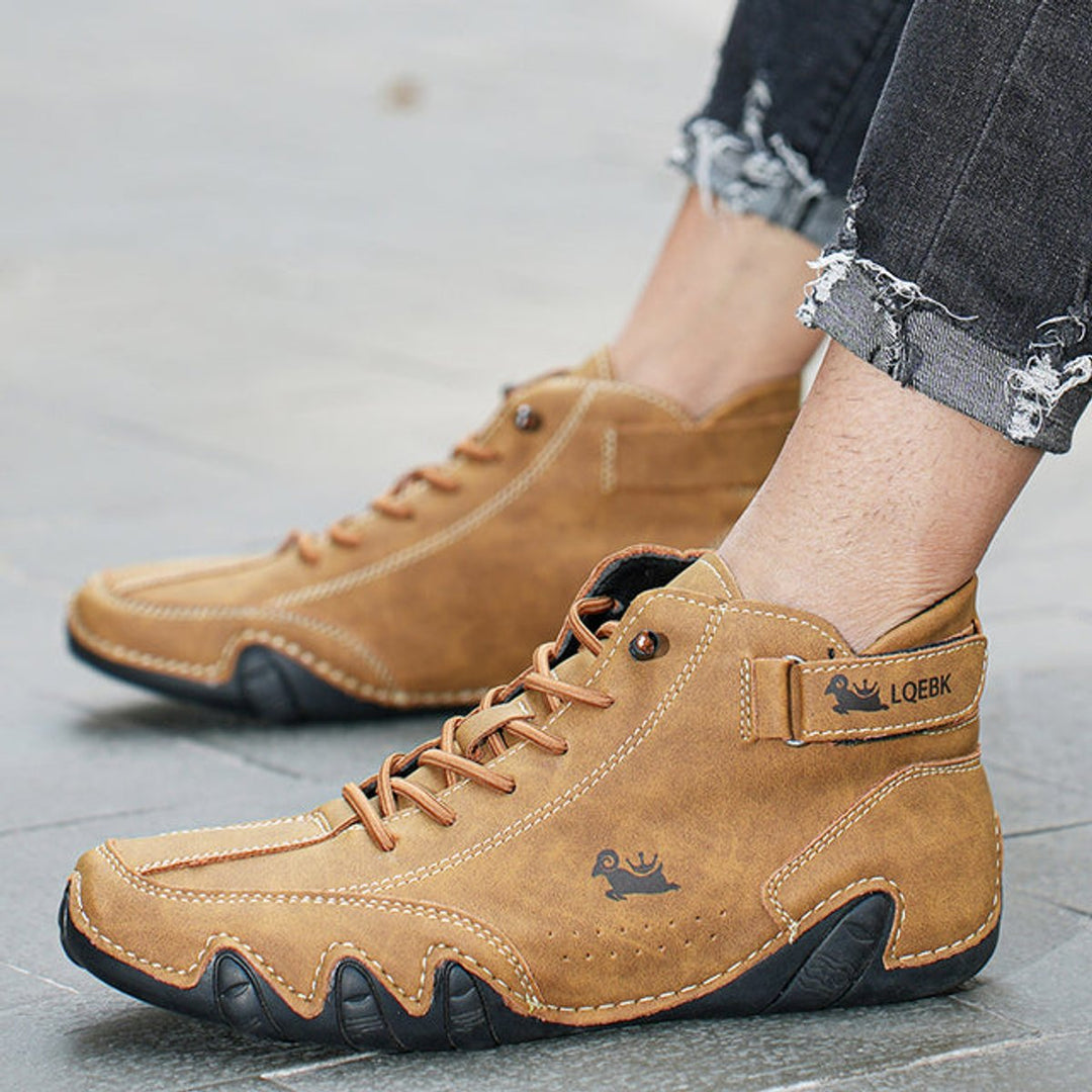 Heren Leren Veterschoenen Enkelhoog Casual Barefootschoenen