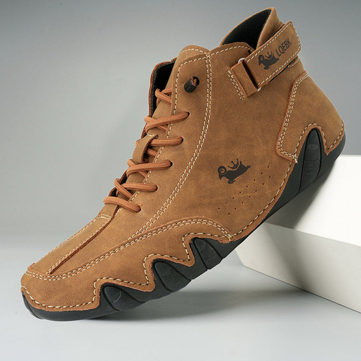 Heren Leren Veterschoenen Enkelhoog Casual Barefootschoenen - Bruin