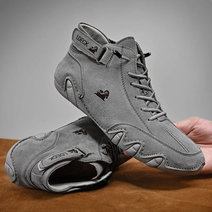 Heren Leren Veterschoenen Enkelhoog Casual Barefootschoenen - Grijs