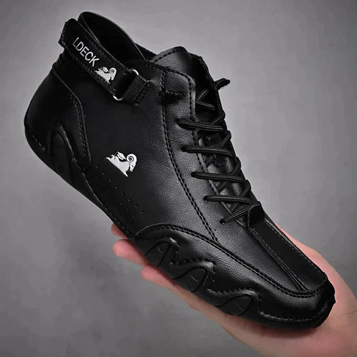 Heren Leren Veterschoenen Enkelhoog Casual Barefootschoenen - Zwart