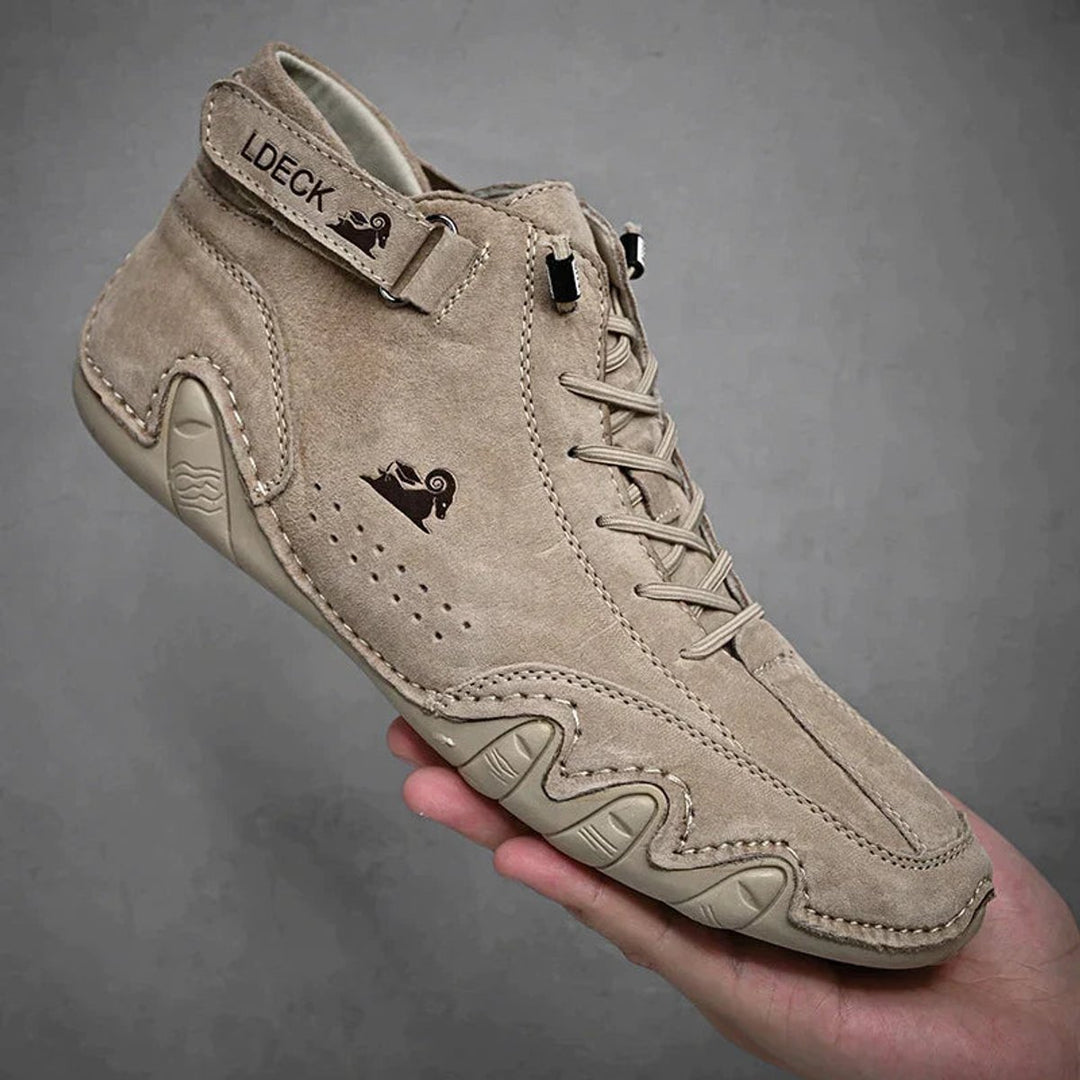 Heren Leren Veterschoenen Enkelhoog Casual Barefootschoenen - Khaki