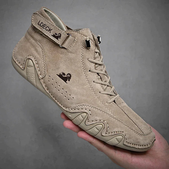 Heren Leren Veterschoenen Enkelhoog Casual Barefootschoenen - Khaki