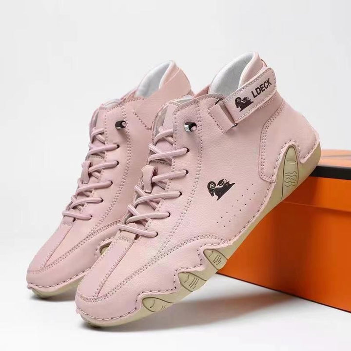 Heren Leren Veterschoenen Enkelhoog Casual Barefootschoenen - Roze