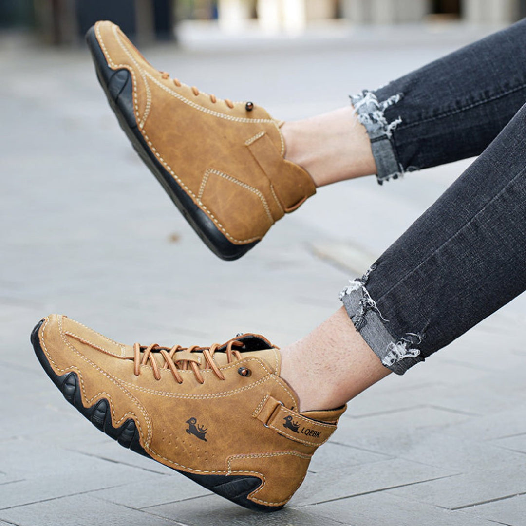 Heren Leren Veterschoenen Enkelhoog Casual Barefootschoenen