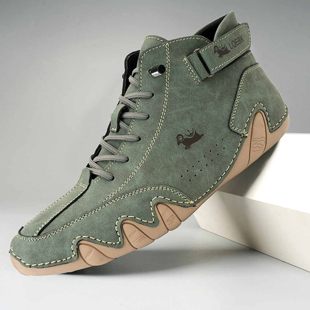 Heren Leren Veterschoenen Enkelhoog Casual Barefootschoenen - Groen