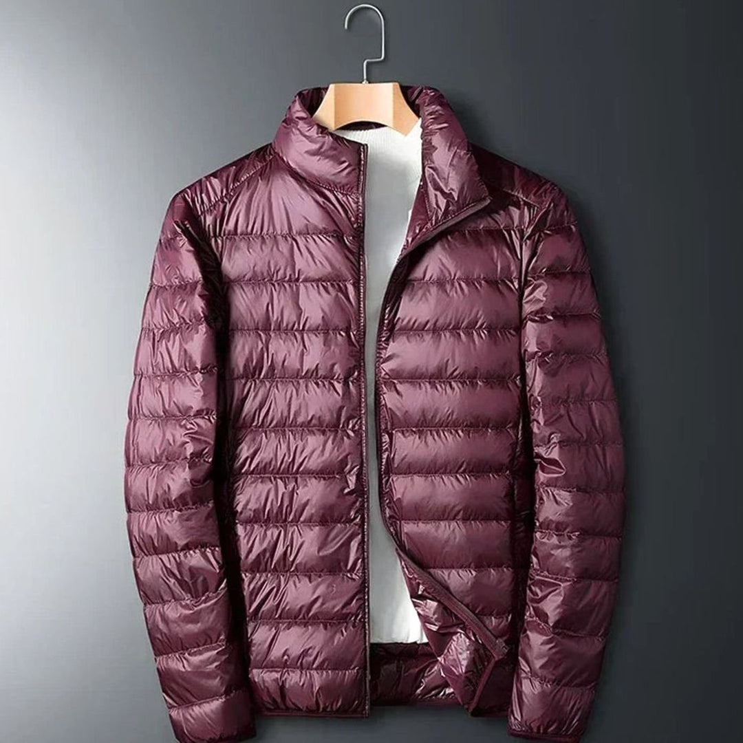 Heren Lichtgewicht Opvouwbare Puffer Jas Met Opbergzak - Rood