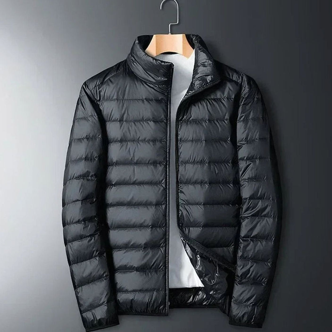 Heren Lichtgewicht Opvouwbare Puffer Jas Met Opbergzak - Zwart