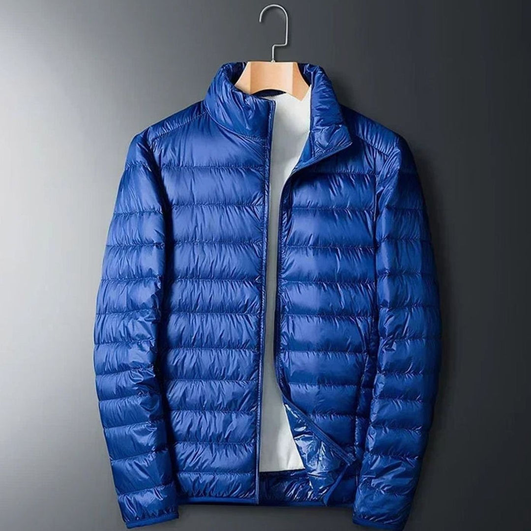 Heren Lichtgewicht Opvouwbare Puffer Jas Met Opbergzak - Blauw