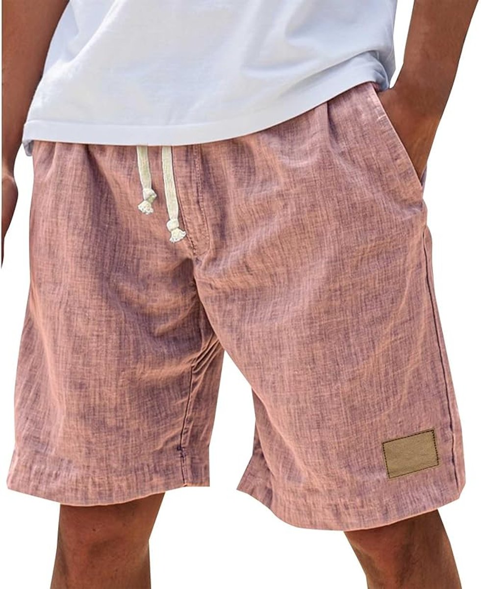 Heren Linnen Casual Korte Broek met Elastische Taille - Roze